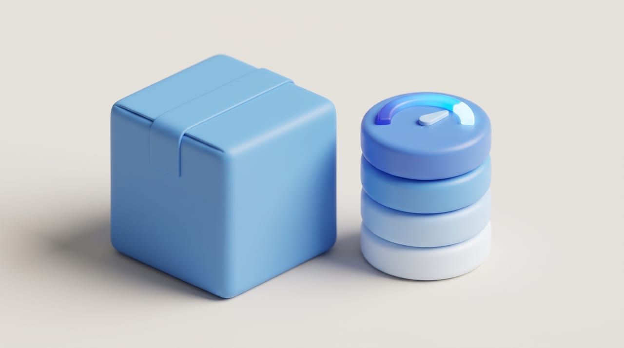 Abstract stacked storage blocks rising toward a ceiling line, representing a cloud storage cap