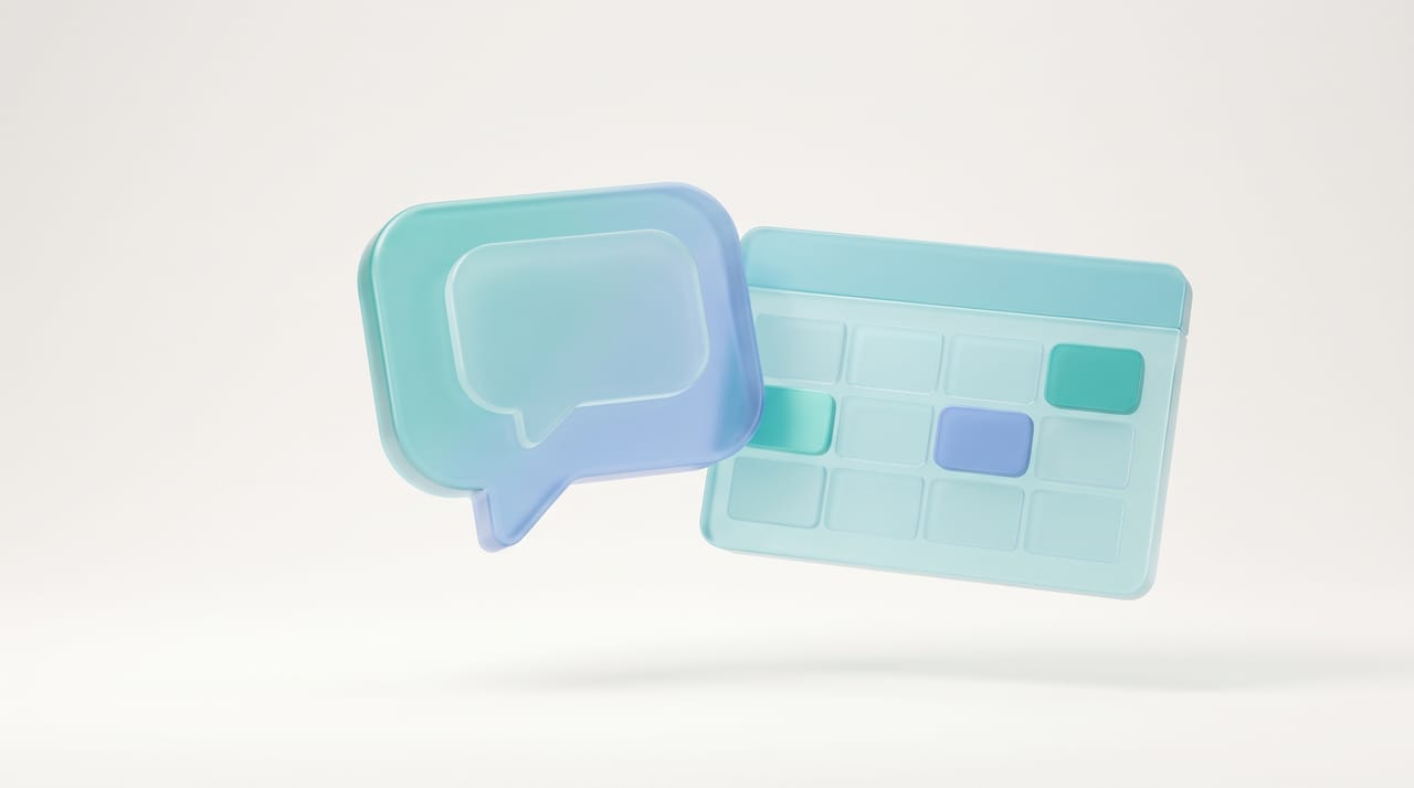 A chat bubble beside a calendar grid with event blocks, representing ChatGPT working with a calendar connector