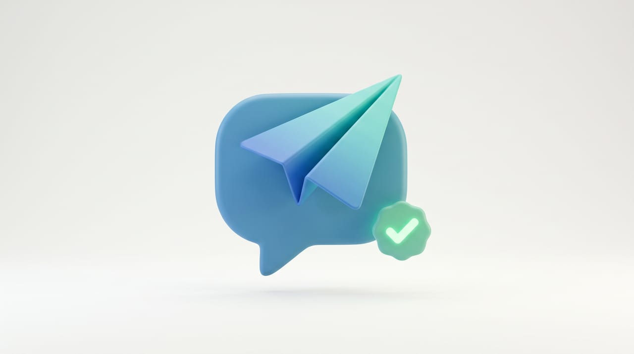 A winged email leaving a chat bubble with a green approval checkmark, representing ChatGPT sending one email with per-send approval