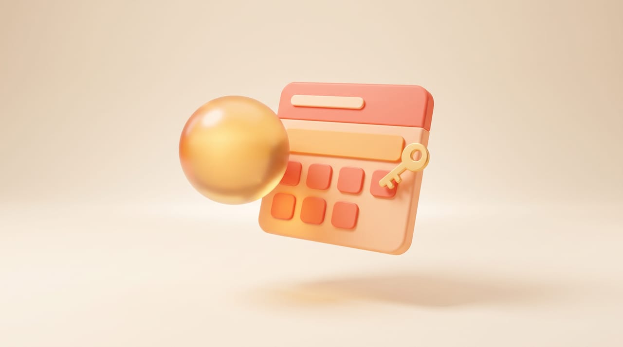 A glowing assistant orb beside a calendar with a key, representing Claude accessing Google Calendar