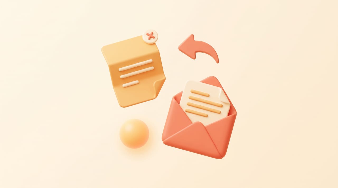 An unsent draft note with a reply arrow beside an envelope, representing Claude drafting replies without sending