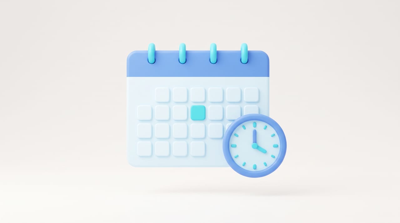 A calendar grid with a floating clock and a highlighted focus block, representing smart scheduling
