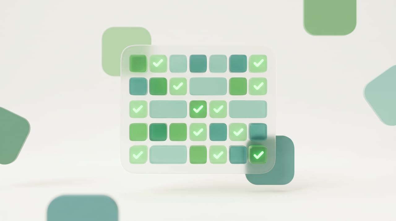 A grid of availability cells with green checkmarks, representing a group availability poll
