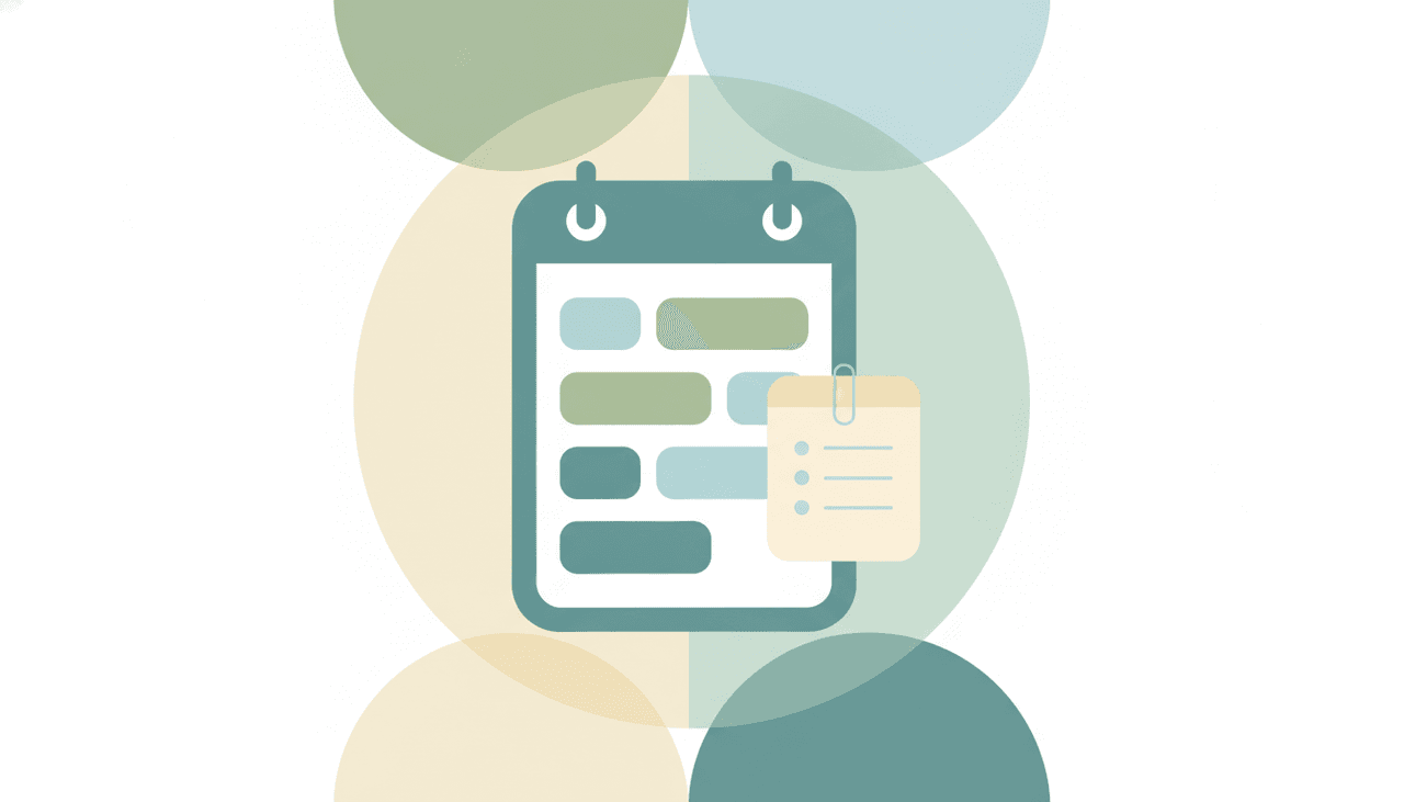 Calendar day column with rounded time blocks and a clipped to-do card, illustrating a calendar-and-tasks app