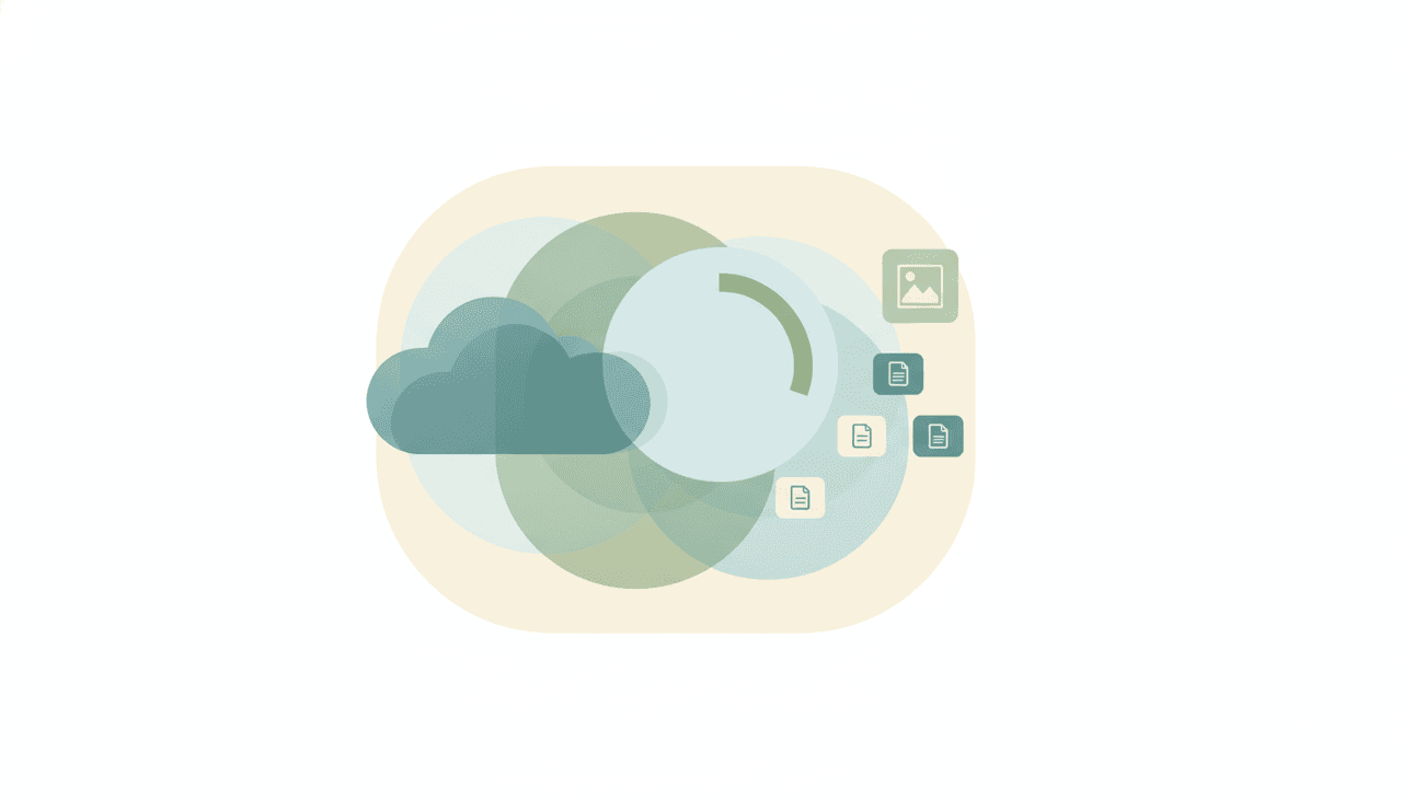 A cloud icon beside a stacked-disk storage gauge and folders, representing Salesforce data and file storage limits