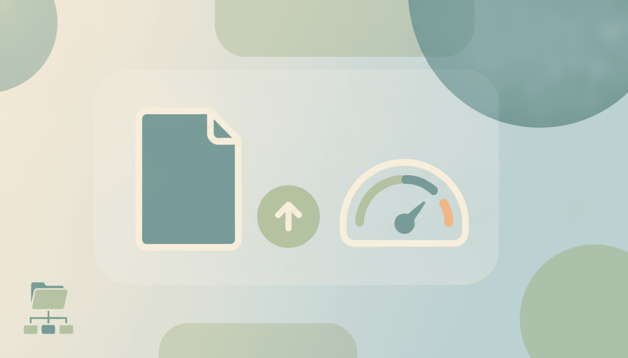 A document icon beside a file-size gauge and stacked bars, representing Claude file upload limits