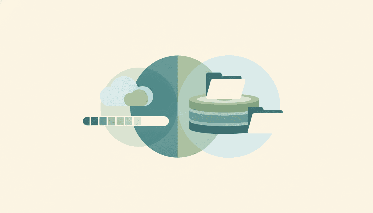 A cloud icon beside a stacked-disk storage gauge and folders, representing SharePoint pooled storage limits